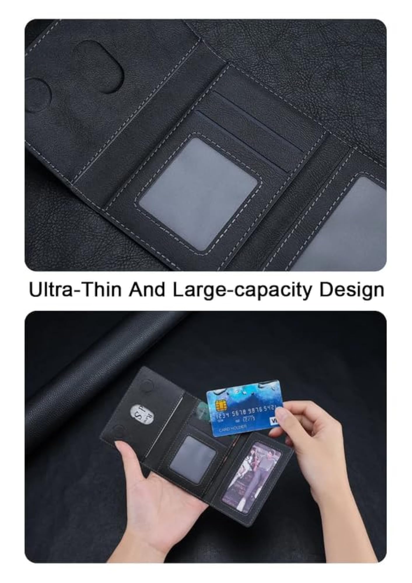 Tri-Fold Minimalist Wallet with Stand, Magnetic Closure